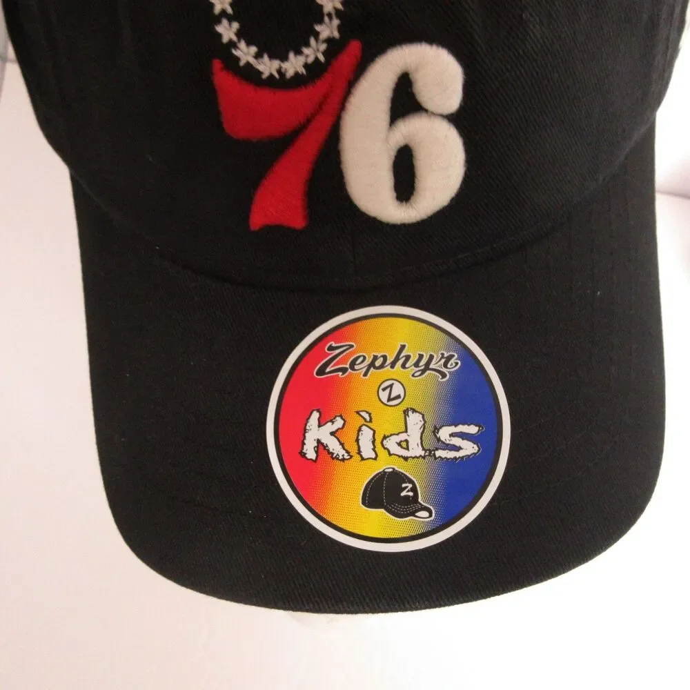Philadelphia 76ers‎ Cap Hat Youth Size Adjustable Black 76 Embroidered Zephyr